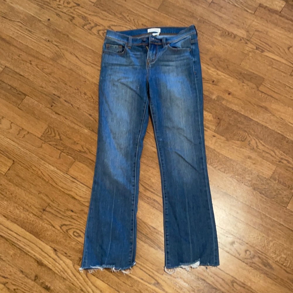 Mid rise, bootcut jeans.